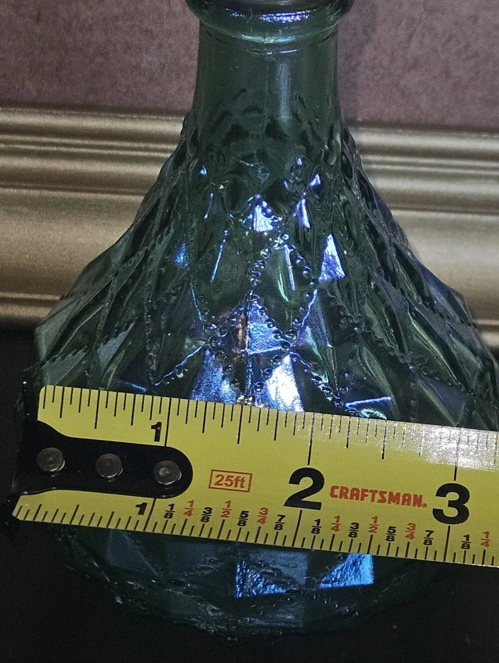 Diamond Quilted Shimmer Iridescent Teal Green Vase Genie Bottle Window Decor